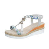 And Summer New Round Head Flat Bottom Heel Sandals Women Weaving Beads Toe Bohemian Thick-Soled Beach