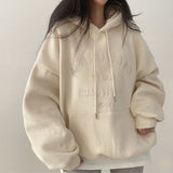 Solid Color Letter Embroidery Oversized HoodieOutfit