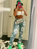 Printing Trend High Street Wash Straight Tube Jeans Couples Loose Casual