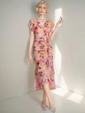 Retro Minority Design Rope Printing V-Collar Jumpsuit Skirt Summer Women's Dress Waist Hip Fishtail Skirt