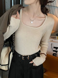 Zingj Sweater 2023 Early Autumn New Thin Sweater Short Sweater With Square Collar And Long Sleeves