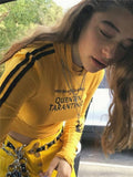 Quentin Tarantino Sexy Crop Tops Women Side Stripe Long Sleeve Turtleneck Cotton Knitted Short tshirt