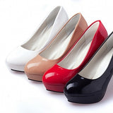 New Women's Shoes Lacquered Leather High Heels Professional OL Waterproof Table Shallow Mouth Round Head Single Shoes High Heels Women's Large