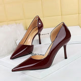 Zingj Fashion And Simple High Heels Women's Shoes With High Heel Shallow Tip Side Hollow Patent Leather Single Shoes