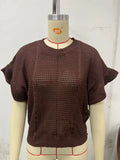 Zingj New Twisted Rope Flounce Short Sleeve Round Collar Knit Sweater Women Top-Outfit