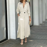 New Temperament Female Commuter With Solid Color To Close Waist Long Sleeve Irregular Shirt Dress