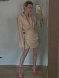 Spring Padded Shoulder Long Sleeve Fashion Female Shirt Dress Woman Elegant Sexy Ruched Casual Party Dresses for