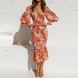 Women's New V-Neck Fashion Sexy Body-In-Body Temperament Long-Sleeved Spring Dress Women