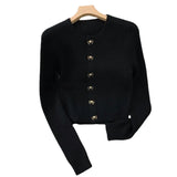 Zingj Fragrant Wind Black Knit Cardigan Female 2023 New Style Lazy Retro Round Neck Sweater