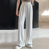 Summer Ice Silk Wide Leg Pants Women Korean Style High Waist Split Straight Trousers Simple Loose Drape Casual