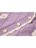 Autumn New Sweet Flowers V-neck Long Sleeve Button Knitted Coat Sweaters Harajuku Women Cardigan Fashion Korean Knitted