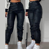 Zingj New Black PU Casual Sticker Pocket Tight Pants LZR17164 /