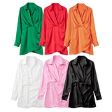 New Candy-Colored Silk Satin Long-Sleeved Dress In