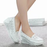 New Women's Genuine Leather Platform Shoes Wedges White Lady Casual Shoes Swing mother Shoes Size