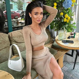 2022 Spring Autumn Knitted Sexy Women Dress Sets Casual Fashion Women's Suit With Long Sleeve Pullover Top &amp; Split