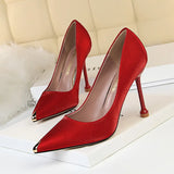 Zingj Fashion Banquet Women's Shoes With High Heel Satin Shallow Metal Pointed Sexy Show Thin Single