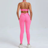 Zingj Adjustable Shoulder Strap Peach Hip Side Pocket V Waist Tights Yoga Fitness Suit-Outfit