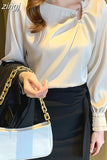 Women's Blouses Embroidered Flares Long Sleeve Shirt Women Solid Skew Collar Elegant Ladies Tops Basic OL Woman