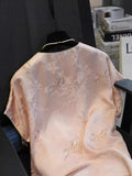 Chinese Style High-End Short-Sleeved Bat Sleeve Shirt Women's 2024 Summer New Disc Button Round Neck