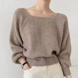 Zingj New Style Square Collar Bubble Lantern Sleeve Blouse Short Style Loose Knitted Sweater
