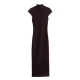 Spring Style Slim Dress With Thin Collar And Solid Color 4174308
