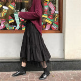 Tulle Midi Skirts Womens 2022 Spring Elastic High Waist Mesh Tutu Pleated Faldas Female Black White Long Jupe