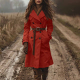 West Autumn And Winter Double Buckle Wind Coat Women's
