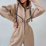 Leisure Women's Hooded Jumpsuit One-piece Suit High Waist Sets for Fitness Running Leggings Sportswear Gym