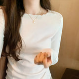 Round Collar Solid Color Elastic Long-Sleeved T-Shirt Women's Autumn And Winter New Basic Inner Bottom