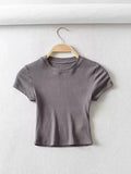 Women O-neck Short-sleeve T-shirt Slim Elastic Skinny Summer Sexy Crop