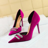 Zingj Banquet High Heels Female Shoes With Thick Suede Shallow Tip Side Hollow Ultra High Heel Water Diamond Buckle Single