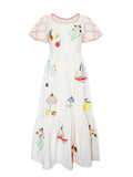 Printed Ruffles Long Dresses For Women Causal Loose O Neck Short Sleeved Summer Dress 2024 New Lady Elegant Holiday
