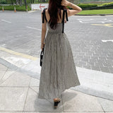 Zingj Chic Summer Niche Temperament Square Collar Dew Collarbone Color Stripe Waist Show Thin Halter Dress