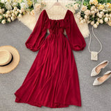 Zingj Gentle Wind Dress Autumn Dress 2023 New Female French Retro Square Collar Foreign Style Bubble Sleeve Chiffon