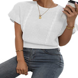 Zingj New Twisted Rope Flounce Short Sleeve Round Collar Knit Sweater Women Top-Outfit