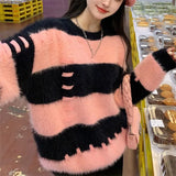 Zingj Mink Wool Coat Female Autumn Dong New Style Gentleness Department Loose Lazy Wind Stripe Knit Vintage Jacket