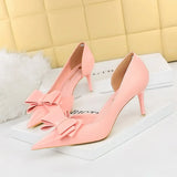 Zingj Korean Version Pedicure Slim And Sweet Women's Shoes Thin Heel High Heel Shallow Tip Side Hollow Bow Single