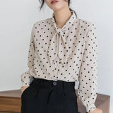 Polka Dot Blouse Women Loose Casual Tops Female Plus Size Shirts Blouse Lantern Sleeve Office Work Wear Shirts White