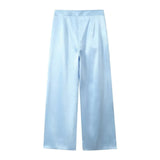 Spring Bowknot Satin Blouse Satin Casual Trousers