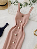 Summer Pink/Red/White/Black Women Knitted Dress Vintage High Waist Button Single-breasted Slim Casual Dress For Female