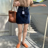 Women Solid Pockets Mini High Waist Denim All-match Korean Style College Daily Basic Design Popular Fashion Simple