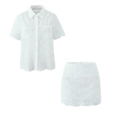 Women's White Short-Sleeved Shirt + Lace Skirt Dress Dress Dress
