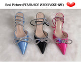 Onlymaker Women Pointed Toe Elegant Sandals Crystal Butterfly-knot Ankle Strap Buckle Thin High Heels Wedding Party Dress
