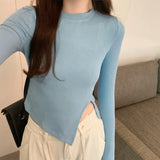 Collar Solid Color Forked Long-Sleeved Blouse Autumn And Winter New Spicy Girls Short Style Slim Irregular Long-Sleeved