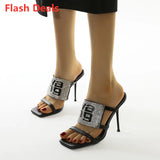 Sandals Women 2022 Luxury Brand Letter Fashion Summer Sexy Crystal Rhinestone High Heels Stiletto Wedding Shoes Woman