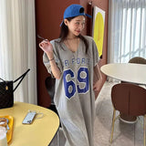 Zingj Chic Spring Autumn French Lazy Wind Letter Short-Sleeved Dress Loose Casual Niche T-Shirt Long