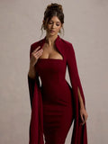 Solid Cape Bodycon Midi Dress- Outfit