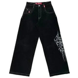 Dress Baggy Jeans Y2K Hip Hop Pocket Letter Retro Black Jeans Men's High Waist Wide Legs