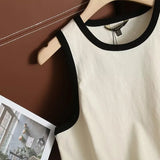 New Rice-White Sleeveless Spliced Slim Lady's Bottomed Vest