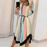 Women's New Mid-Slen Dress Print Collar With Long-Sleeved Dress Women